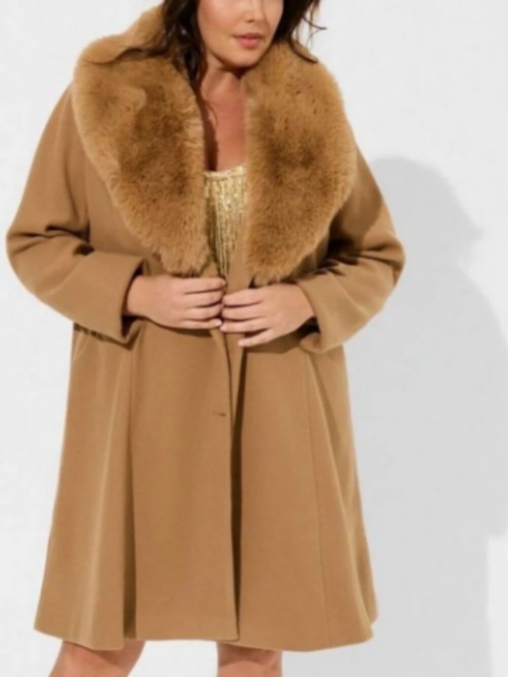 Torrid Mid Length Faux Fur Fit & Flare; Color: Camel; Size 0 (Large / 12); NEW